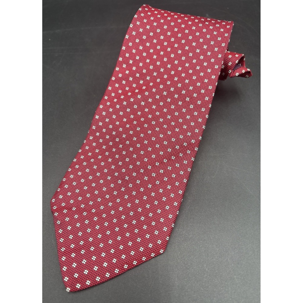 Vtg Chaps Ralph Lauren Men's Tie 100% Silk Maroon Geometric Luxury 58" USA GUC